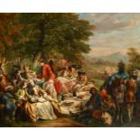 18th Century French School Figures at a Garden Banquet, Oil on canvas, 19.75" x 24" (50 x 61