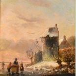 Van der Plass (19th Century) Dutch. Figures on a Frozen Lake, Oil on panel, Signed, 8.25" x 8" (