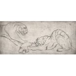 Orovida Pissarro (1893-1968) British "Tigers Fighting", Etching, Signed, inscribed with title an