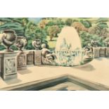Circle of Paul Nash (1889-1946) British A Fountain on a Terrace, Watercolour, Bears a signature,