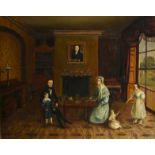 20th Century English School A Family in a Victorian Interior, Oil on canvas, 28" x 36" (71.1 x 9