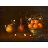 Follower of Francisco de Zurbaran (20th Century) Spanish. Still Life of Oranges with a Vase and Jugs