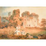 Joshua Cristall (1767-1847) British "Ragland Castle", Watercolour, Inscribed on the mount, and i