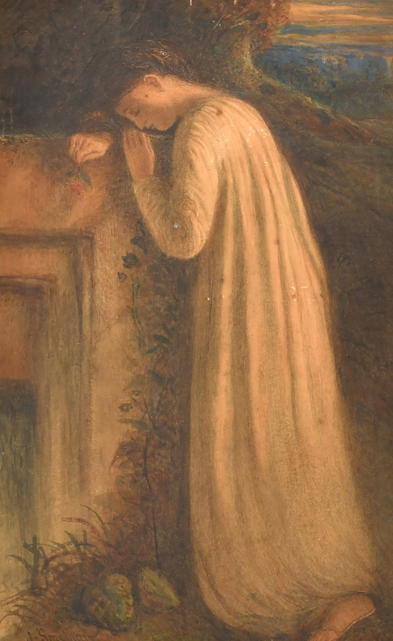 James Smetham (1821-1889) British Sorrow, Watercolour, Signed, 11.5" x 7.25" (27.9 x 18.3cm)