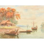 19th Century Burmese School A River Scene, Watercolour, Signed with initials, 5.5" x 7" (14 x 19