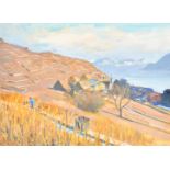 Bernard Pidoux (1911-2012) Belgian. A Continental Mountainous Landscape, Gouache, Signed, 19" x 27"