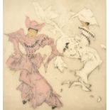 Elise Ashe Lord (1900-1971) British "News Paper Dance", Etching with hand colouring, Signed, ins