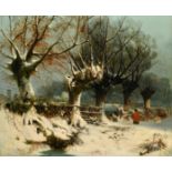 William E Jones (act.1849-1877) British "Bumpstead Common, Essex" a winter scene, Oil on canvas,