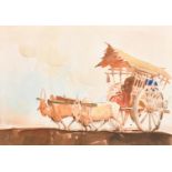 Yong Mun Sen (1896-1962) Malaysian. The Ox Cart, Watercolour, Signed with motif and dated 1940, Unfr