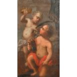 18th Century Italian School A Study of Two Cherubs, Oil on canvas laid down, 25.25" x 14.25"