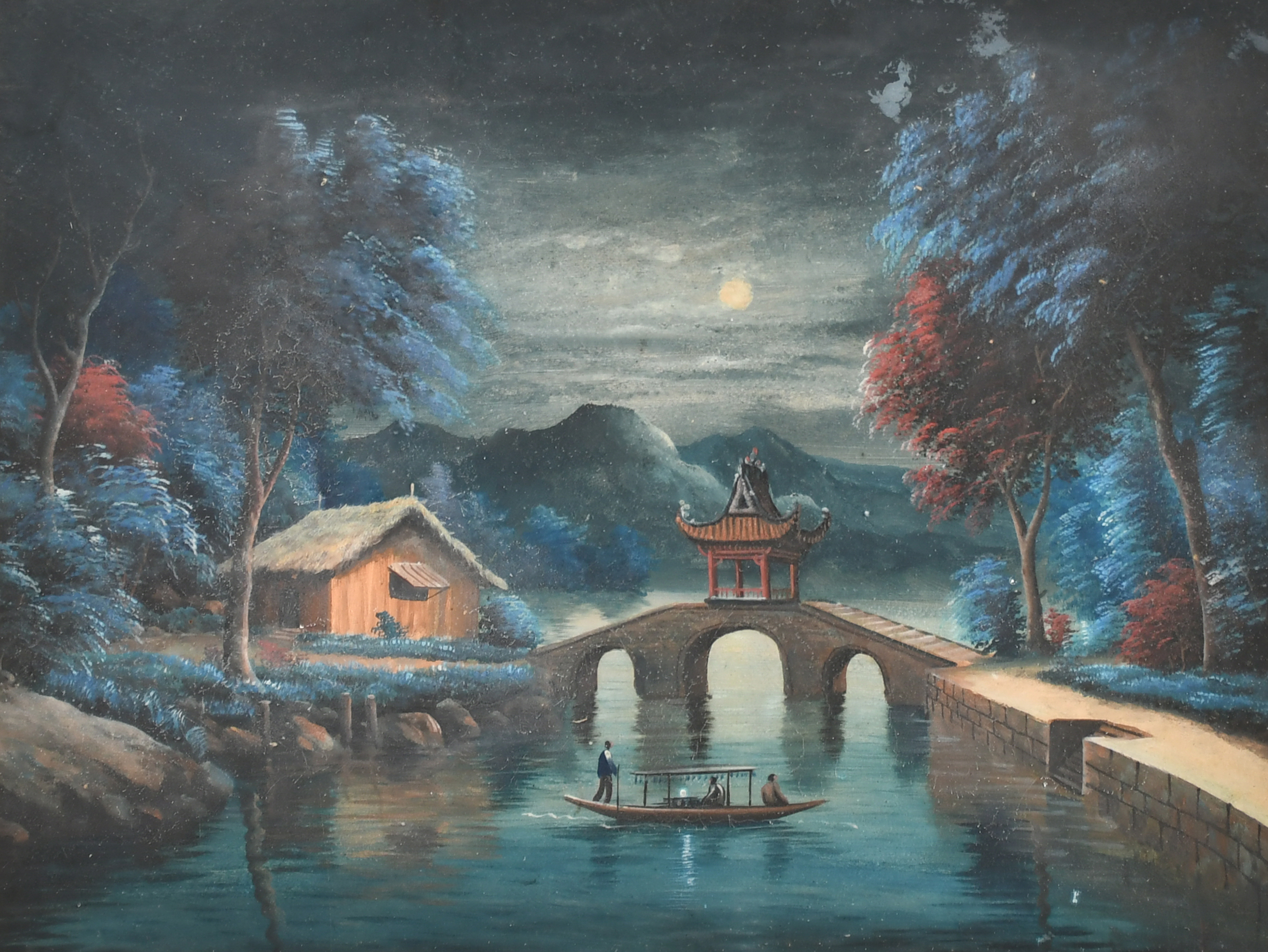 19th Century Chinese School. A River Scene, Watercolour and gouache, 12" x 15.75" (30.5 x 39.9cm)