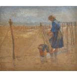 Mary Goudie Simpson (1869-1934) British. A Girl Mending Fishing Nets on the Beach, Watercolour,