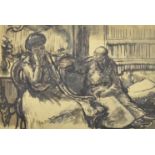 Early 20th Century English School. Figures in an Interior, Watercolour, Mounted, unframed 9.5" x 14"