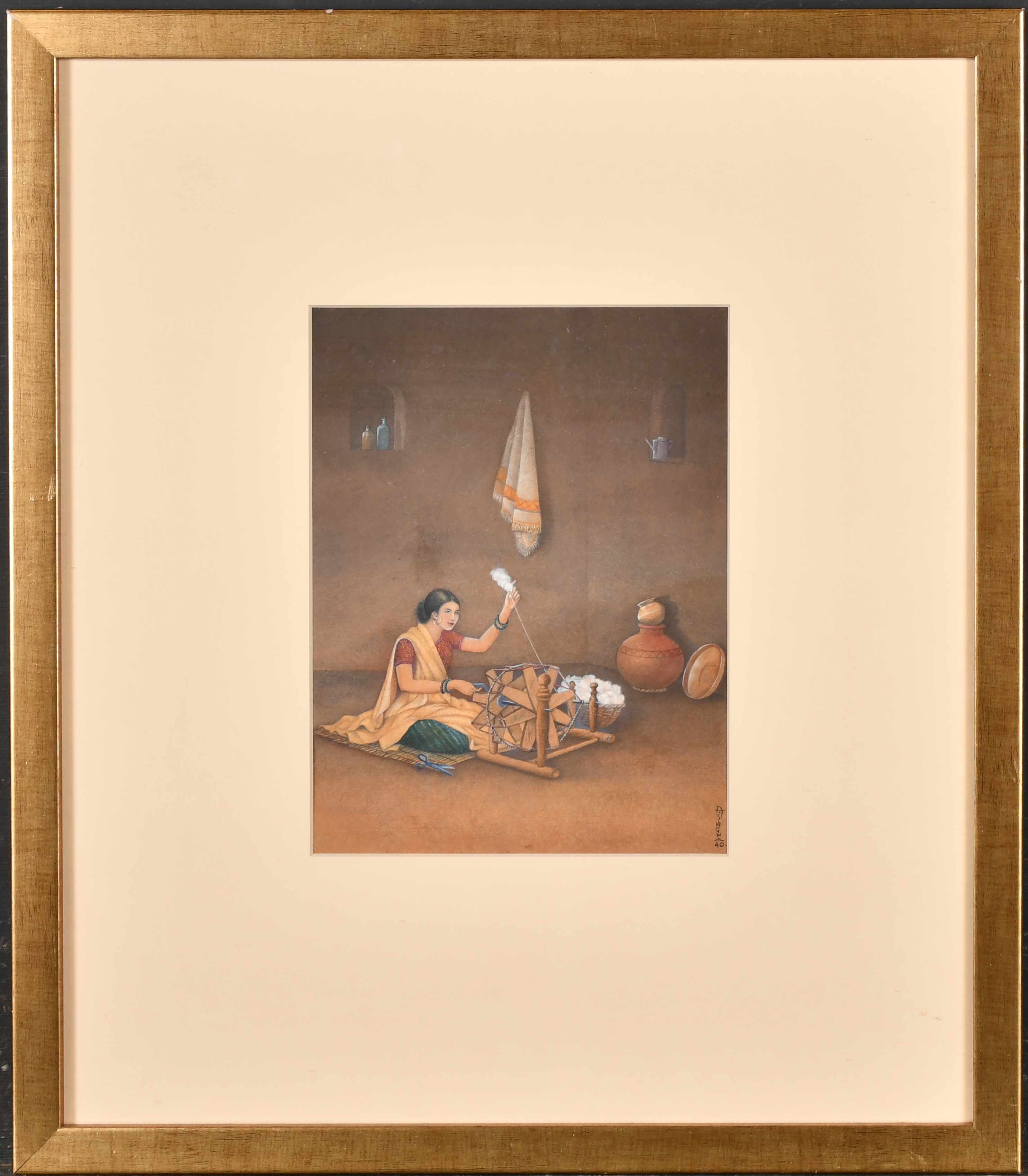 A Singh (20th Century) Indian. An Indian Girl Weaving, Watercolour, Signed and dated '40, 8.25" x - Image 2 of 4