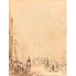 Attributed to Ernest Meissonier (1815-1891) French. A Street Scene with Cavalry Officers,