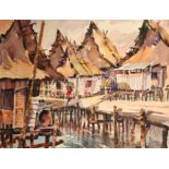 N Kuan (20th Century) Malaysian. A Malay Fishing Village, Watercolour, Signed and dated 1955,