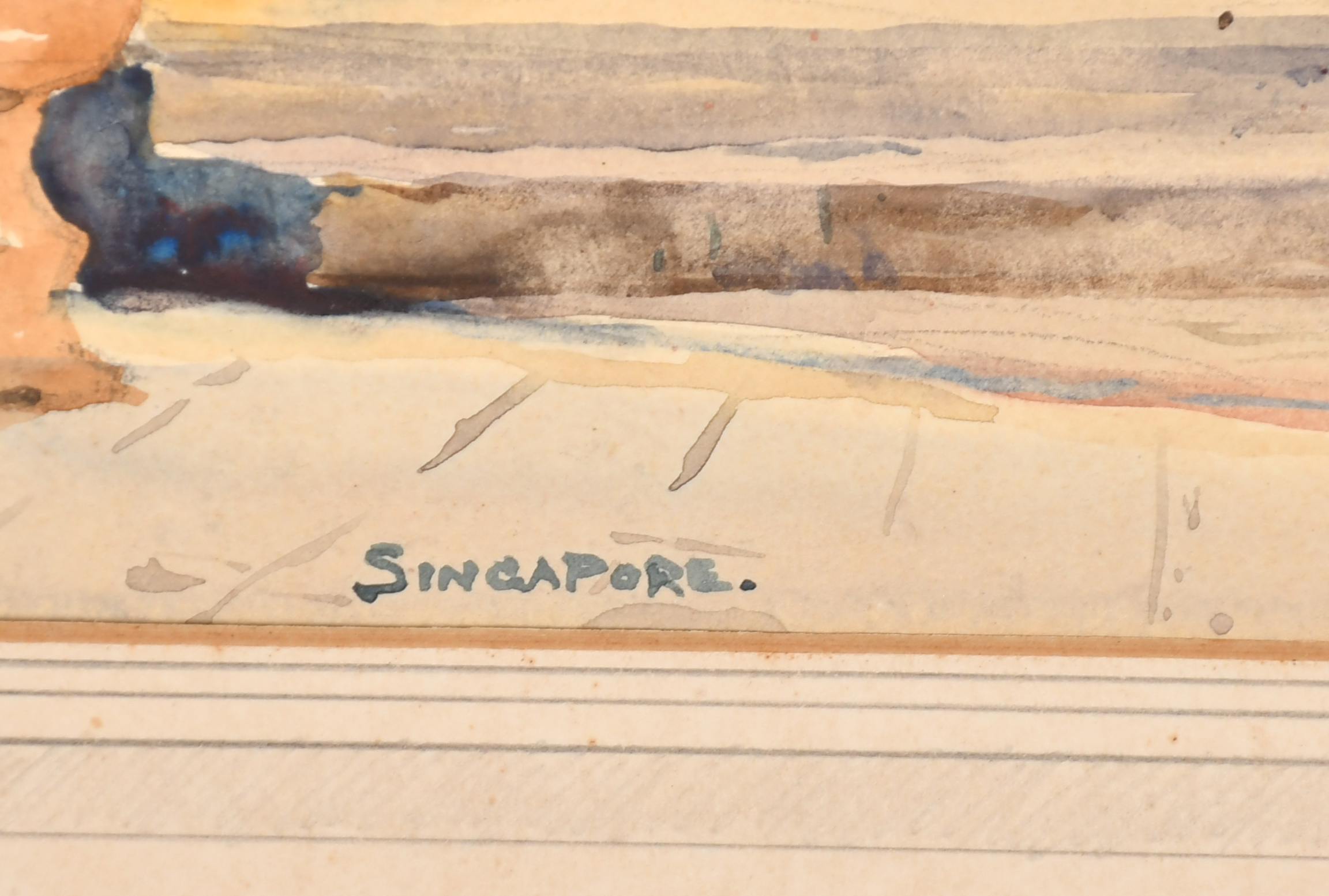 M E Julius (20th Century) British. "Singapore", Watercolour, Signed and inscribed, Mounted, unframed - Image 4 of 5