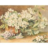 Late 19th Century English School. Still Life of Flowers in a Basket, Watercolour, Signed with