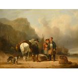 William Shayer (1787-1879) British. "The Haggler", Oil on canvas, Signed, and inscribed on labels ve