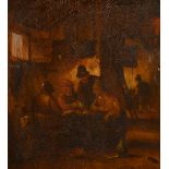 After Jacob Fransz van der Merck (1610-1664) Dutch. Figures in a Tavern Interior, Oil on panel, 15"