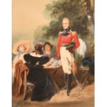 Adolphe Jean-Baptiste Bayot (1810-1866) French. A Tea Party, Watercolour, Signed, 8.5" x 6.75" (21.6