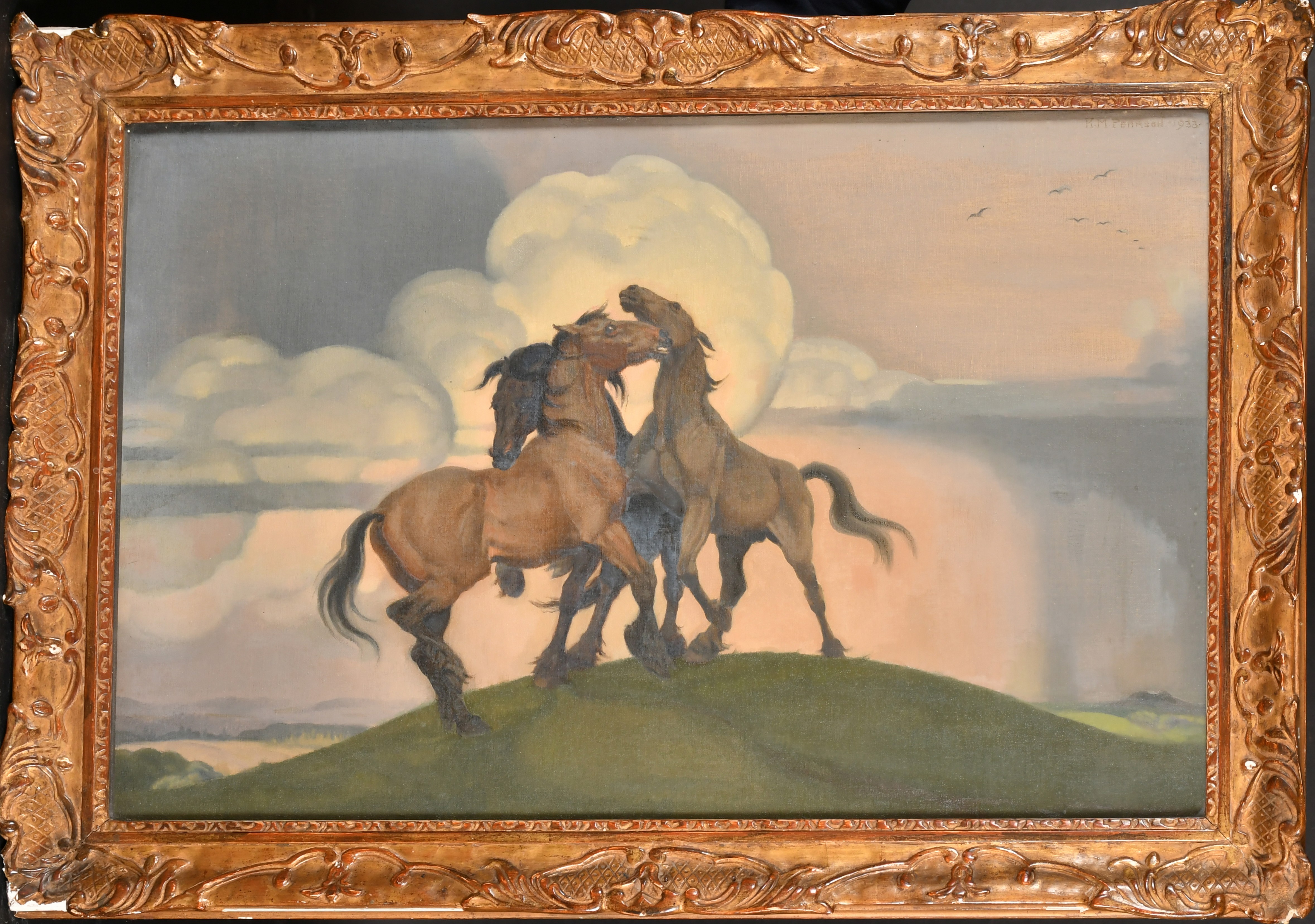 Kathleen Margaret Pearson (1898-1961) British. "The Three Horses", Oil on canvas, Signed and dated 1 - Image 2 of 6