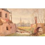 Denys George Wells (1881-1973) British. A Bombed Bridge, Watercolour, Signed and dated 1918, and ins