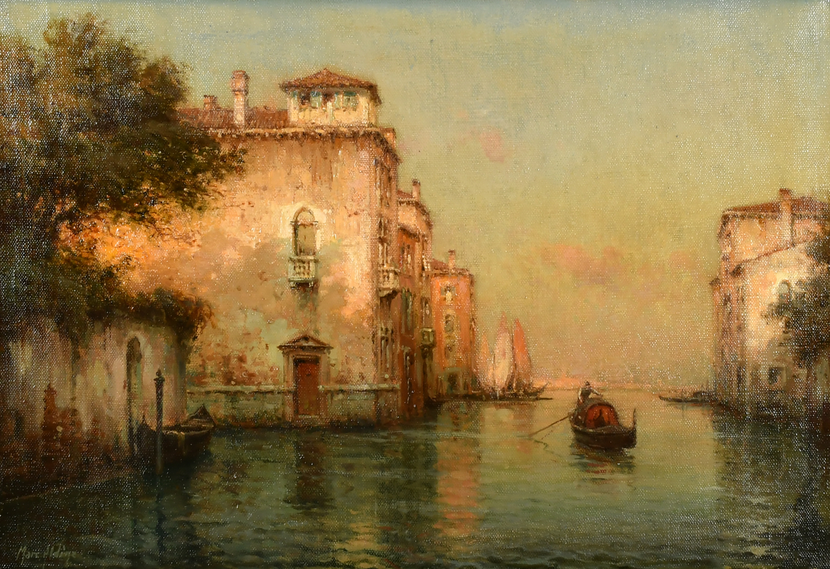 Georges Noel Bouvard (1912-1972) French. A Gondola in a Venetian Backwater, Oil on canvas, Signed 'M