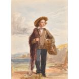 William Henry Hunt (1790-1864) British. A Young Fisherboy, Watercolour, Unframed 17" x 12" (43.2 x 3