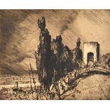Frank Brangwyn (1867-1956) British. "A Gate, Assisi", Etching, Signed in pencil, Unframed 14.75" x 1