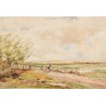 Claude Hayes (1852-1922) British. A Shepherd and Flock in an Open Landscape, Watercolour, Signed, 13