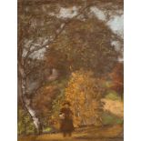 Henry Murhman (1854-1916) American. A Figure in a Wooded Landscape, Pastel, Signed, 11" x 8.5" (27.9