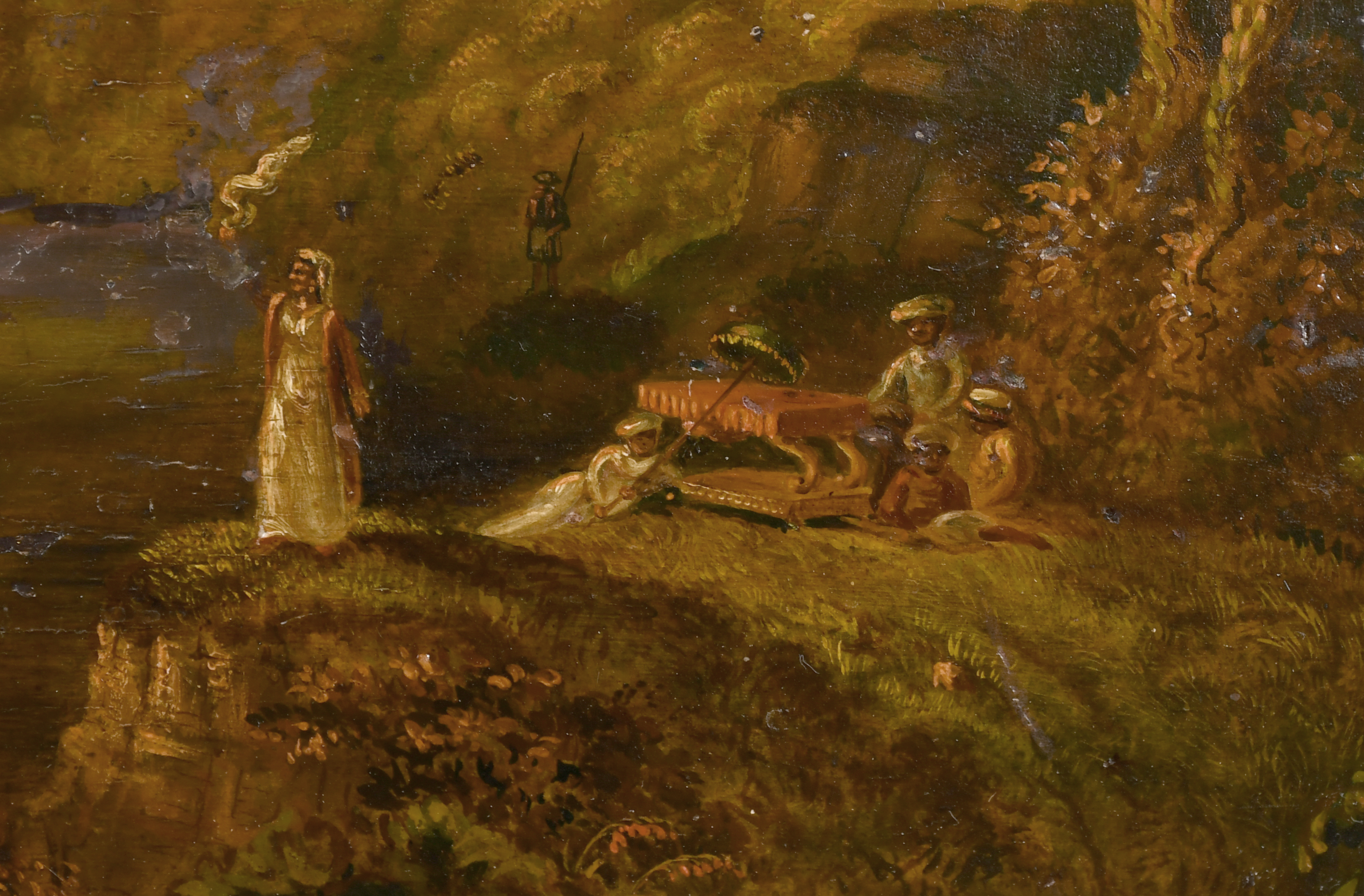 R Howse (19th Century) British. A Woman Signalling in an Indian Landscape, Oil on panel, Signed and - Image 3 of 4