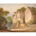 Francis Nicholson (1753-1844) British. Village Scene with Figures, Watercolour, 9.25" x 11.5" (23.5