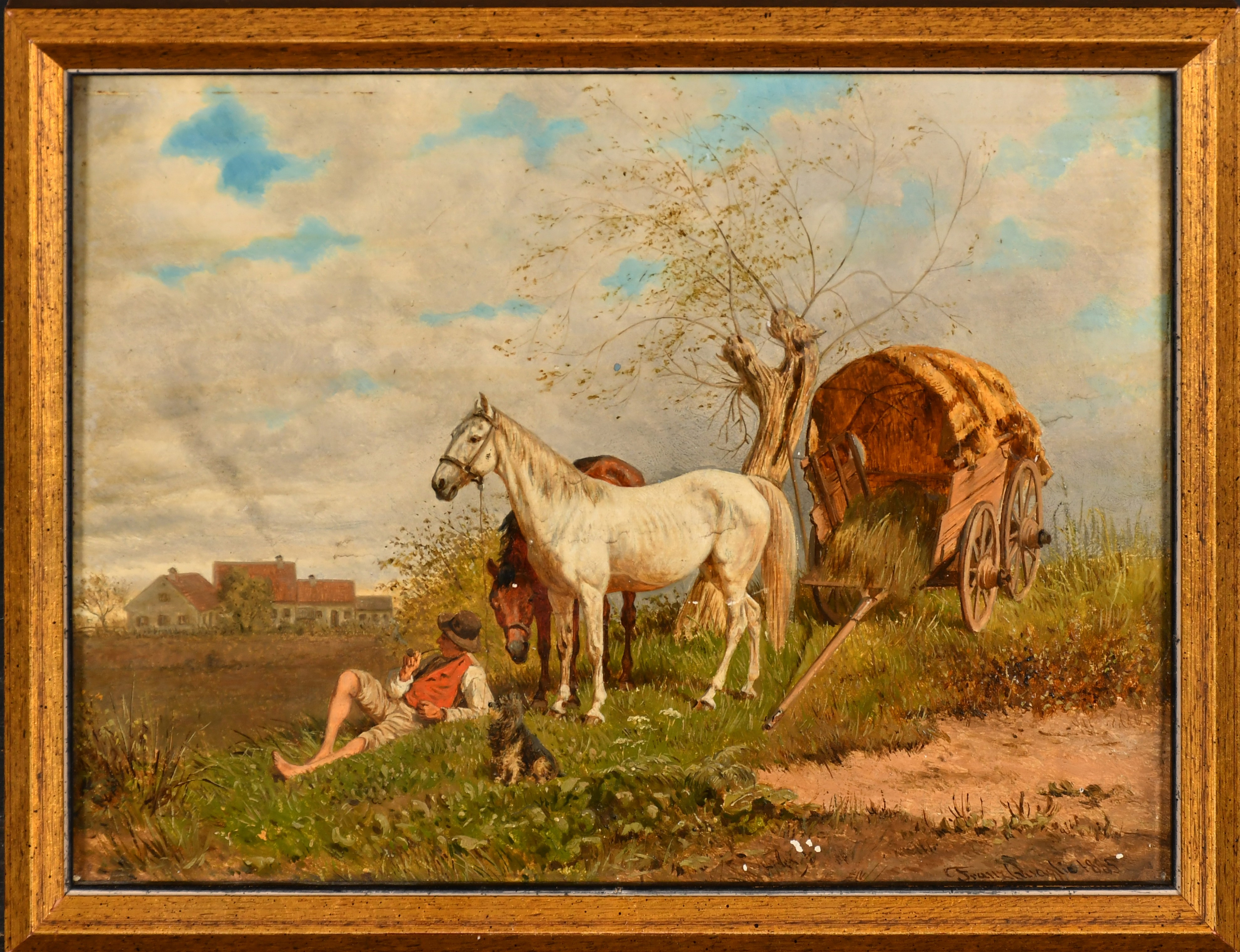 Franz Quaglio (1844-1920) German. The Resting Place, Oil on panel, Signed and dated 1885, 7" x 9.5" - Image 2 of 4