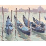 Clare Bowen (20th-21st Century) British. "Gondolas, Grand Canal", Oil on board, Signed, and signed,