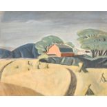 20th Century American School. A Landscape with a Dutch Barn, Oil on canvas laid down, 15" x 18.5" (3