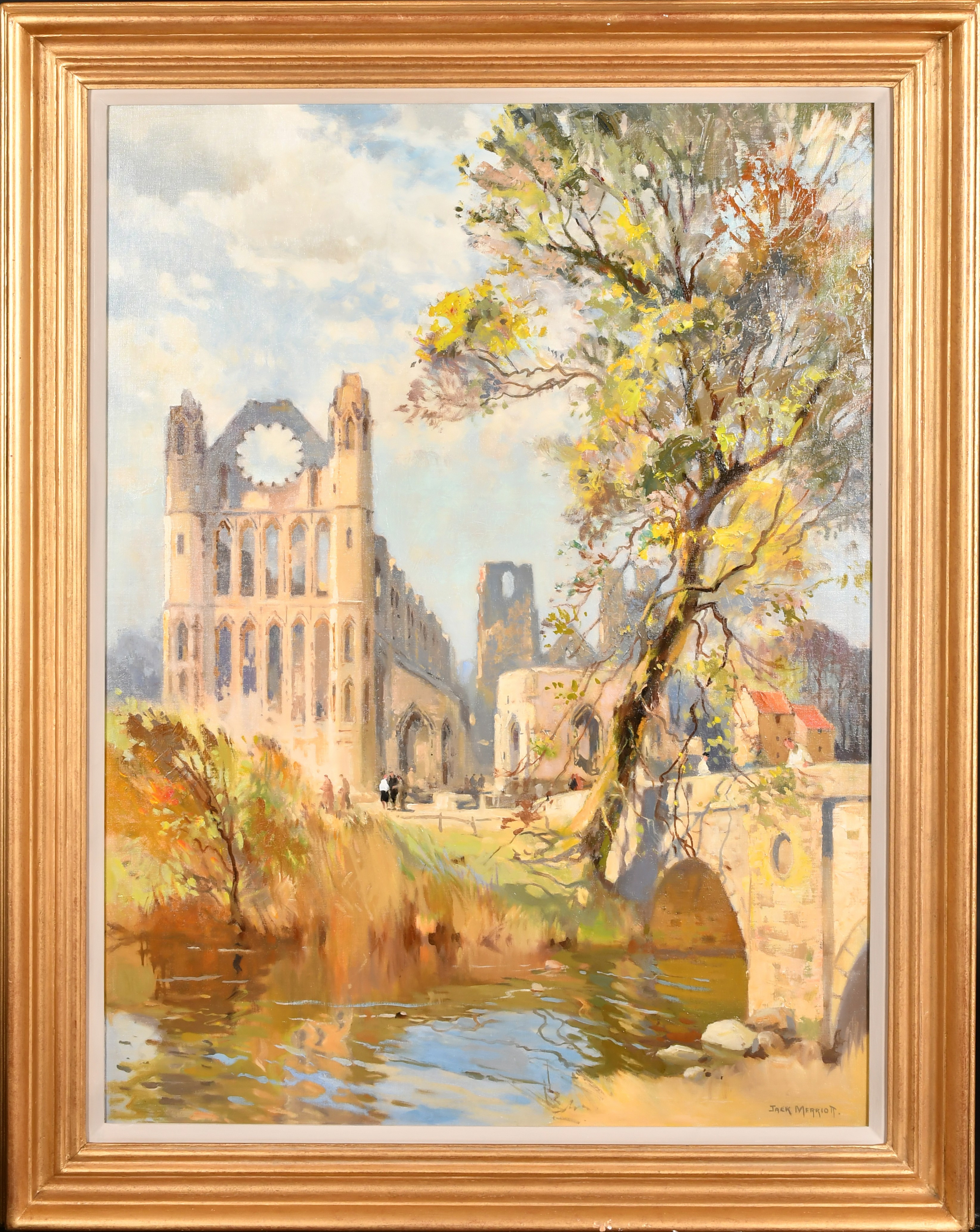 Jack Merriott (1901-1968) British. Elgin Cathedral, Oil on artist's board, Signed, 31" x 23" (78.8 x - Image 2 of 5