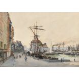 Emile Antoine Francois Herson (1805-c.1872) French. "A View of Honfleur", Watercolour, Signed, and i