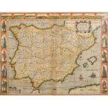 John Speed (1552-1629) British. "Spaine", Map, glazed on both sides, 16.25" x 21" (41.3 x 53.3cm). P