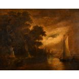 Early 19th Century Norwich School. Sailing Boats by the Shore, Oil on canvas, in a fine gilt composi