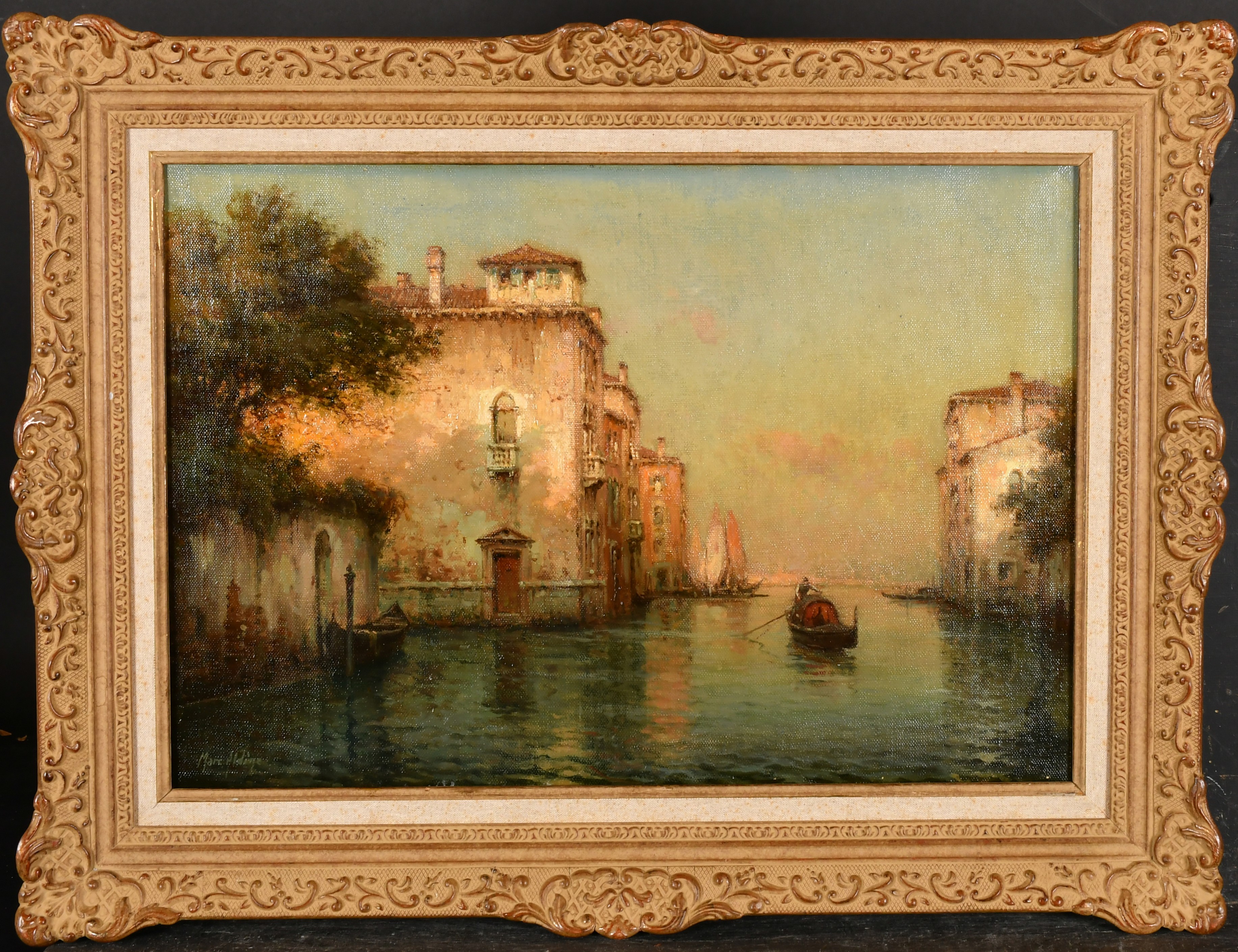 Georges Noel Bouvard (1912-1972) French. A Gondola in a Venetian Backwater, Oil on canvas, Signed 'M - Image 2 of 4