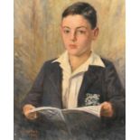George H Warr (1877-?) British. A Portrait of a School Boy Cricketer, Oil on canvas, Signed and date