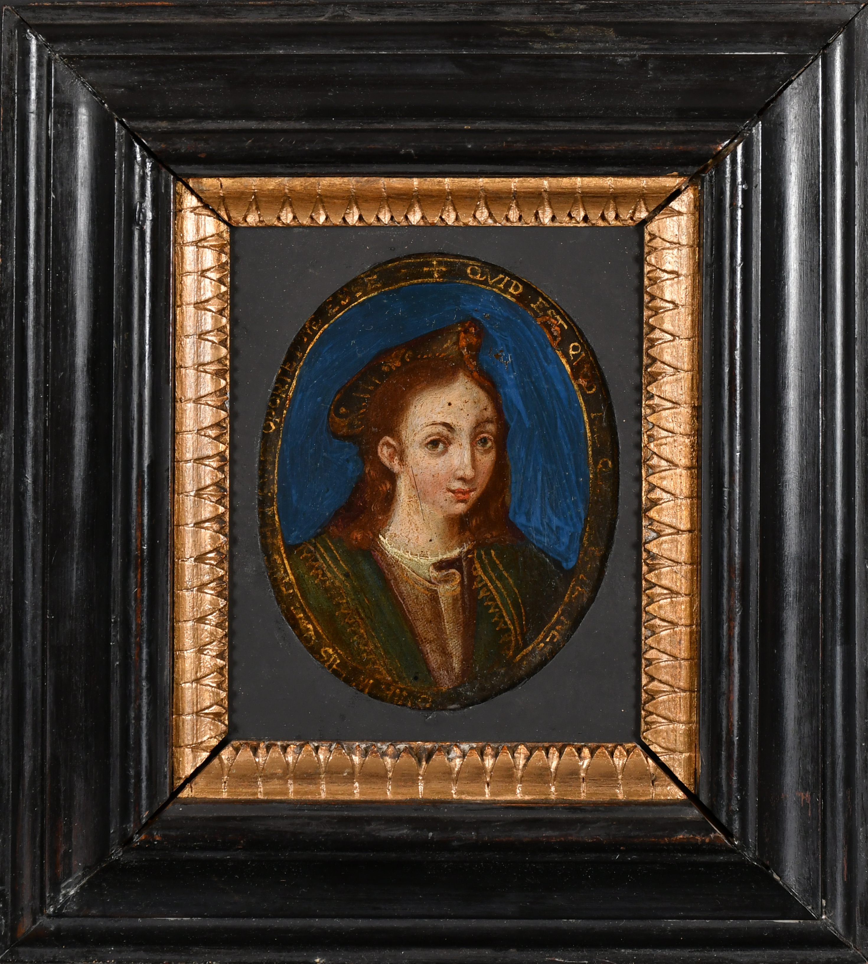 17th Century Italian School. Bust Portrait of a Lady, Oil on Copper, Oval, 4" x 3.1" (10.1 x 8cm) an