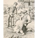 Stanley Anderson (1884-1966) British. "Sheep Shearing", Line engraving, Edition of 350, Signed in pe