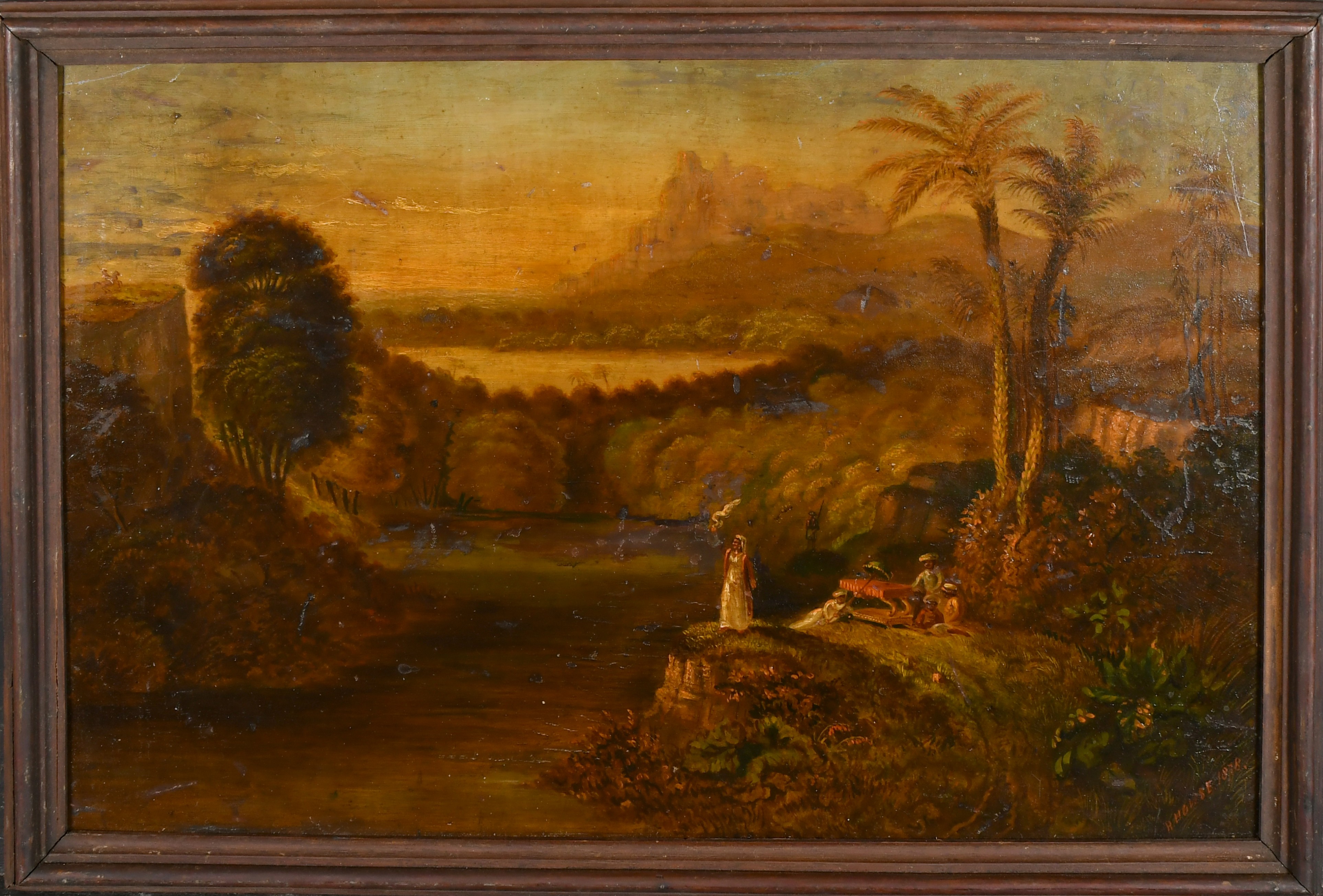 R Howse (19th Century) British. A Woman Signalling in an Indian Landscape, Oil on panel, Signed and - Image 2 of 4