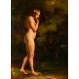Circle of William Etty (1787-1849) British. A Standing Female Nude, Oil on panel, 18.5" x 13.5" (47