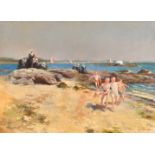 Julio Vila Y Prades (1873-1930) Spanish. Boys Playing on a Beach, Oil on canvas, Signed and inscribe