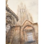 Late 20th Century European School. Study for 'Church of Our Lady' Bruges, Watercolour, Indistinctly