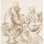 James Northcote (1746-1831) British. Seated Figures, Ink and wash, 7.85" x 7.75" (20 x 19.4cm) and t